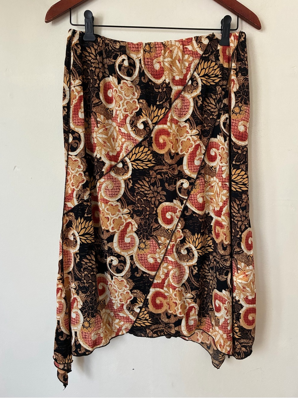 John Paul Richard Y2K Fairycore Midi Skirt L Paisley Floral Asymmetrical Boho
